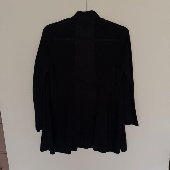 Eileen Fisher Black Open Cardigan Sweater XS Organic Linen Nylon Italian Yarn - Picture 3 of 4